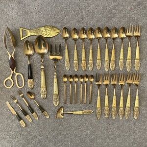Vintage MCM Siam Thailand brass flatware mixed lot (32 pcs).